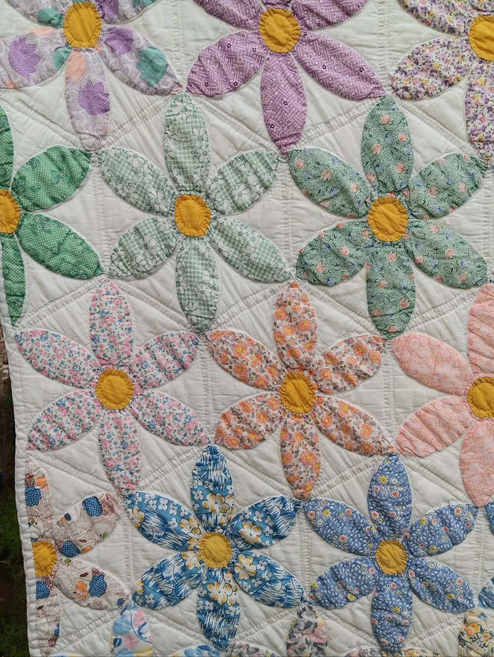 Handmade Floral Patchwork Quilt in Pastel Colors